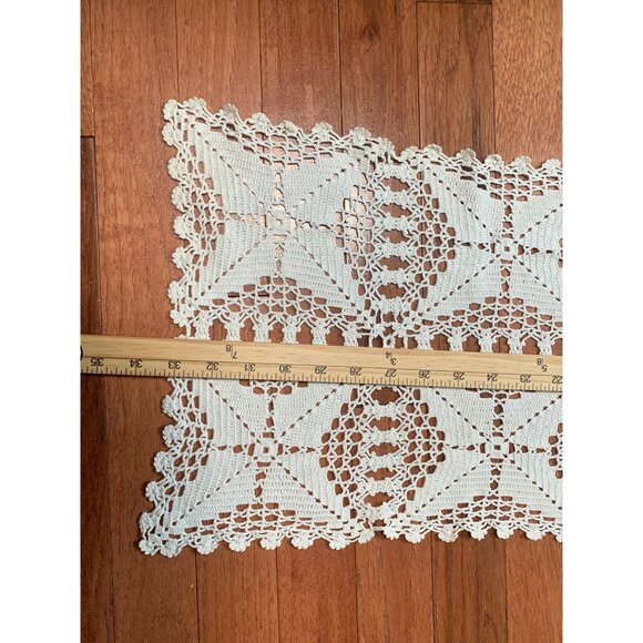 Handmade Crochet Lace Table Runner Approx. 33" x 11" Rectangular Delicate Ivory - Picture 4 of 8